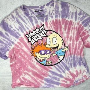 Rugrats Chuckie & Tommy Pink and Purple Tie Dye Crop Raw Hem Tee Size L